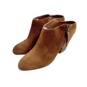 Dolce Vita Women's Sz 10 Hena Camel Brown Suede Block Heel Side Zip Bootie Mule
